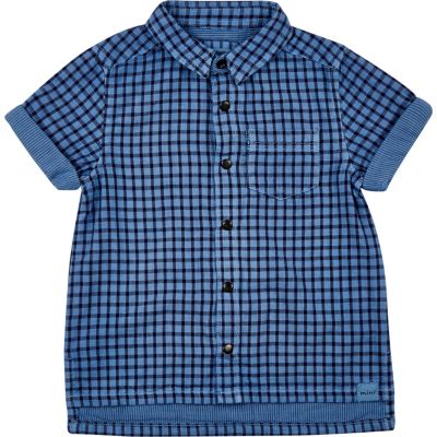 Mini boys blue check short sleeve shirt